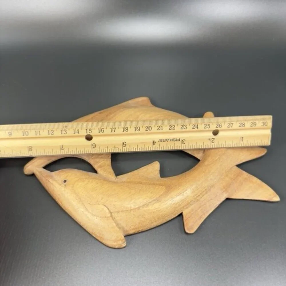Vintage‎ Hand Carved Wood Dolphins Swimming Wall Art Wall Hanging Figurine Decor